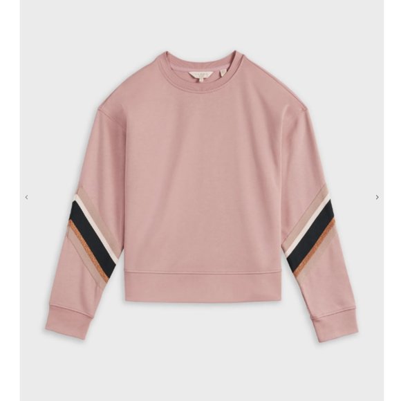 Ted Baker Jjordan Sweatshirt With Knitted Stripe Pale Pink size 2 nwot - Picture 3 of 13